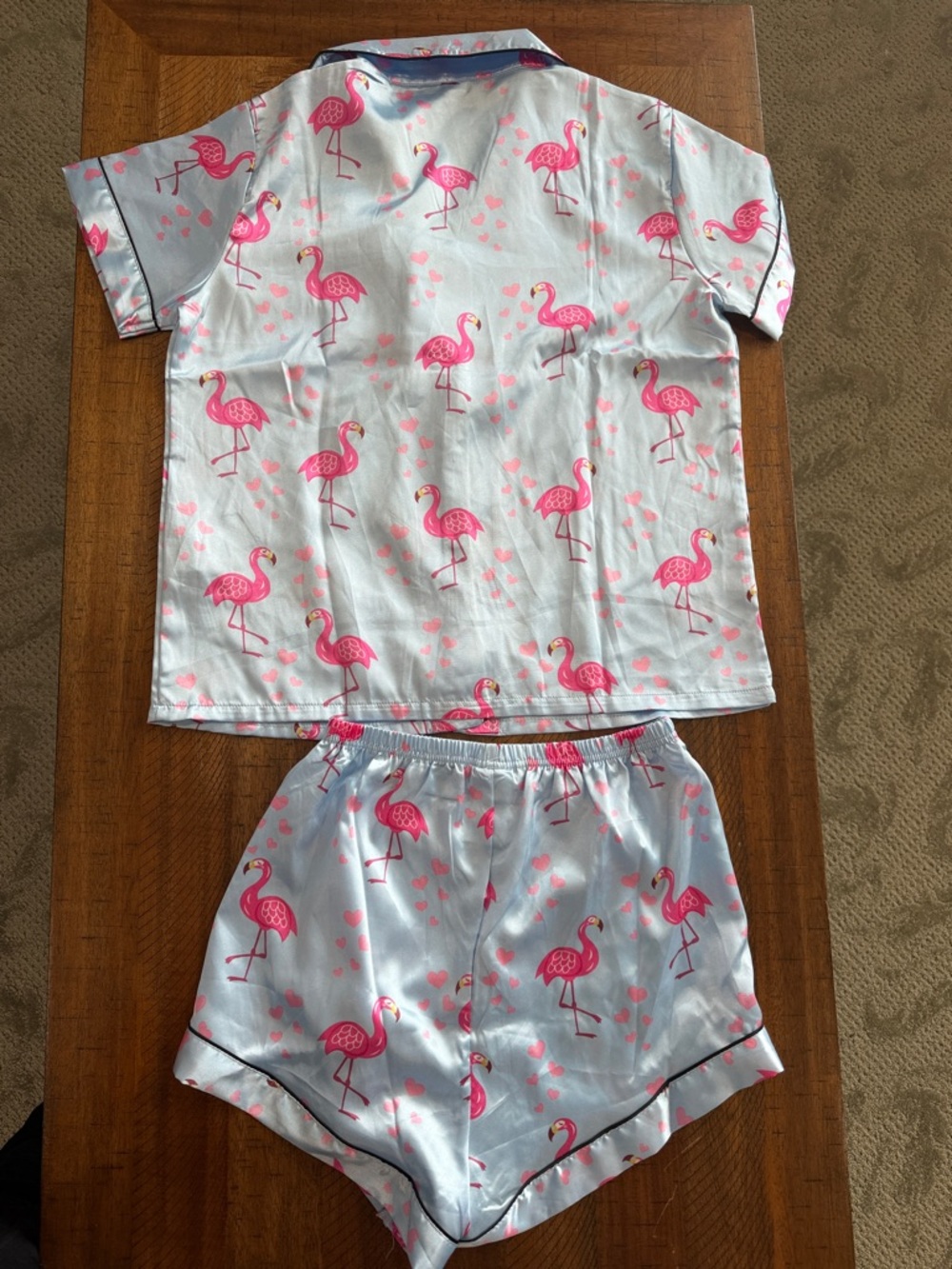 Light Blue Flamingo Print Two-Piece Pajama Set - Picture 6 of 6
